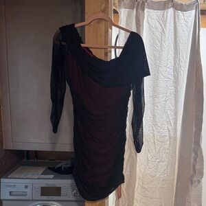SHEIN Black and Red One Shoulder Dress